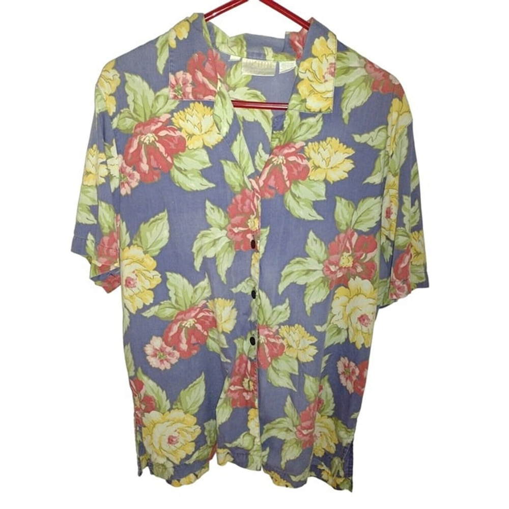 Hawaiian Style flowered shirt Liz Claiborne front buttons 16E ELISABETH PETITE